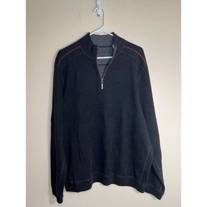 Tommy Bahama Pullover Men's Large Black 1/4‎ Zip Sweater Cotton Long Sleeve